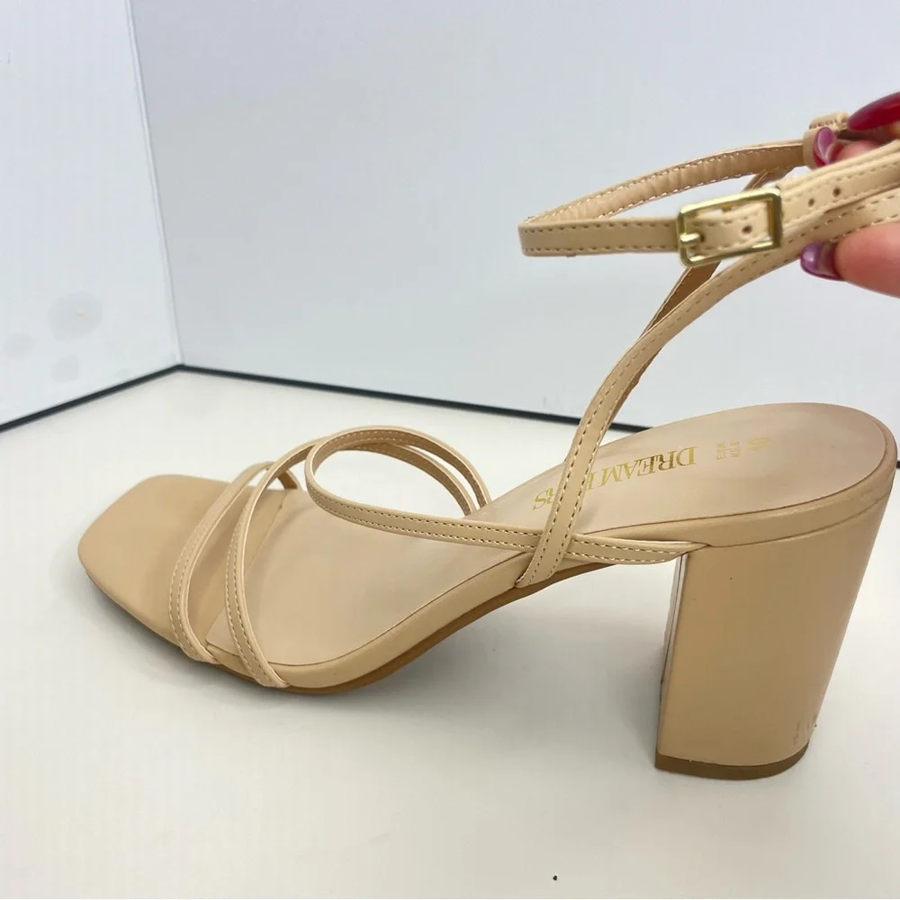 Dream Pairs Women Beige Strappy Block Heel Square Toe Sandals SDHS2428W Size 10 - Picture 4 of 8